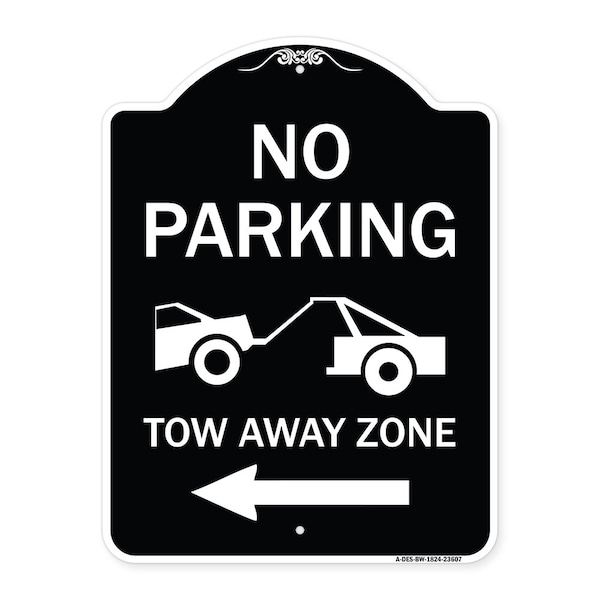 No Parking Tow-Away Zone W/ Left Arrow Heavy-Gauge Aluminum Sign, 24" x 18", BW-1824-23607